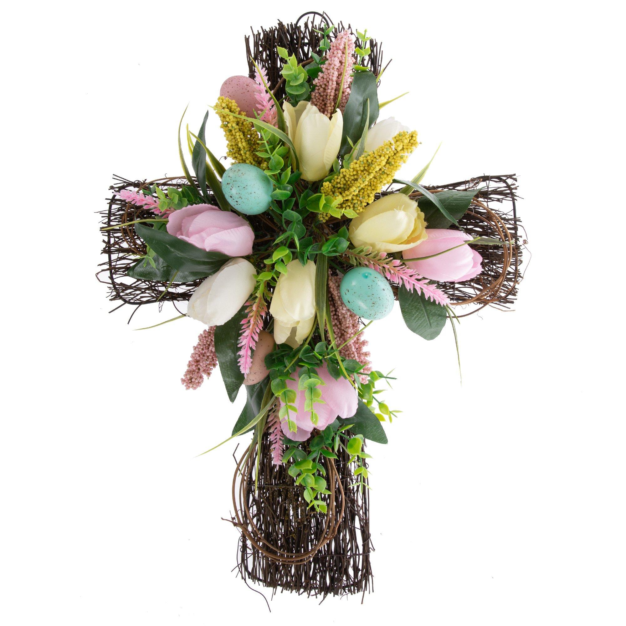 Tulips & Eggs Rattan Wall Cross view 1