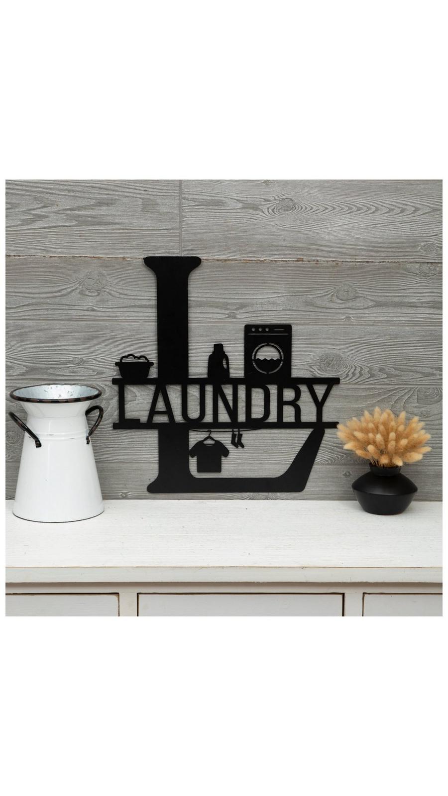 Plaque murale vintage en métal avec inscription « Laundry