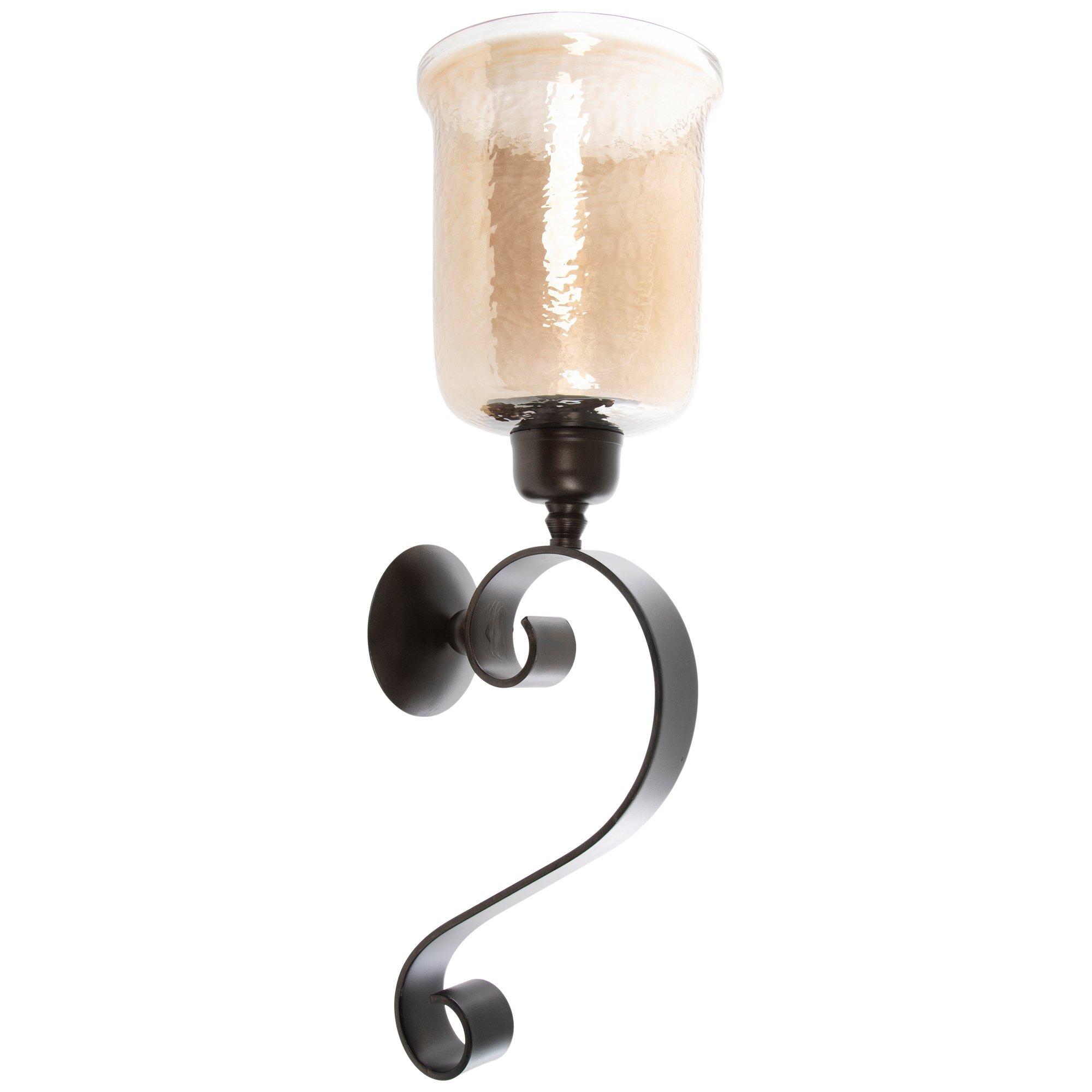 Scroll Metal Wall Sconce With Hurricane Jar amber color, large size view 1