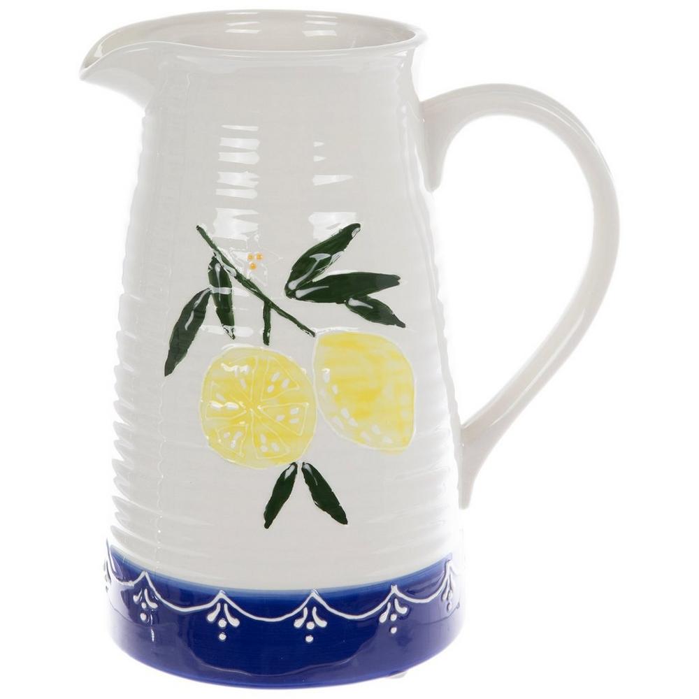 Blue White Lemons Ceramic Pitcher