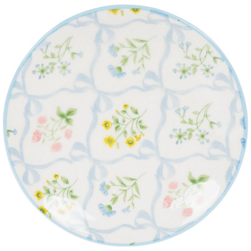 Blue Bows Floral Tidbit Plate
