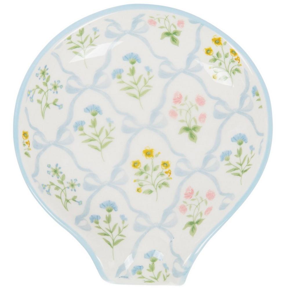 Blue Bows Floral Ceramic Spoon Rest