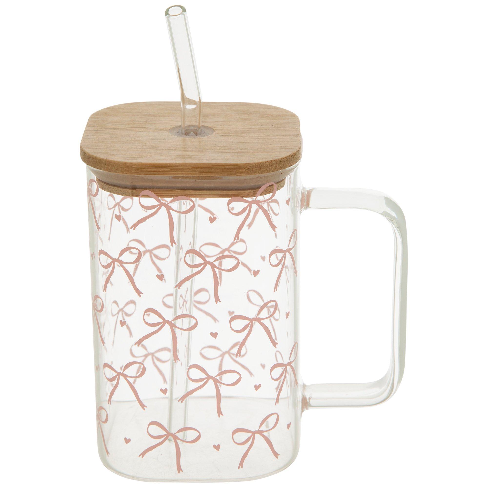 Pink Bows Glass Cup With Lid | Hobby Lobby | 6389324