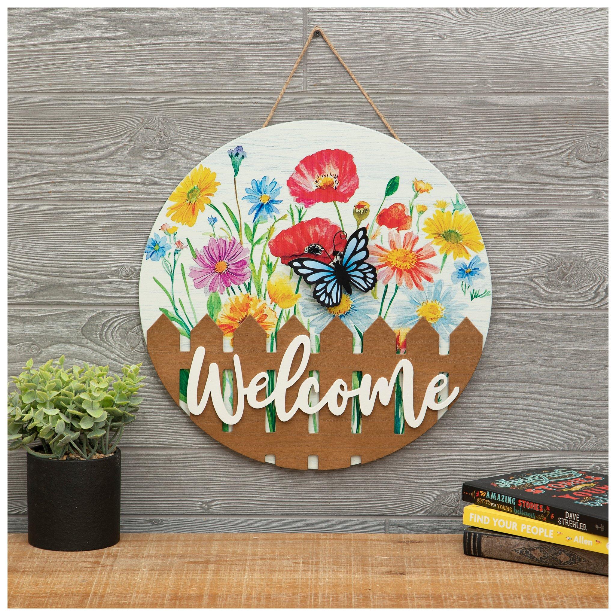 Welcome Flowers & Butterfly Wood Wall Decor | Hobby Lobby | 6394035