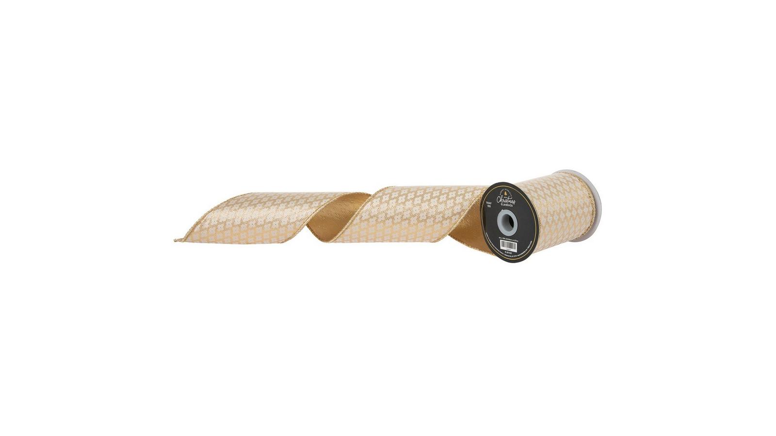 Gold & Cream Quatrefoil Wire Edge Ribbon - 4
