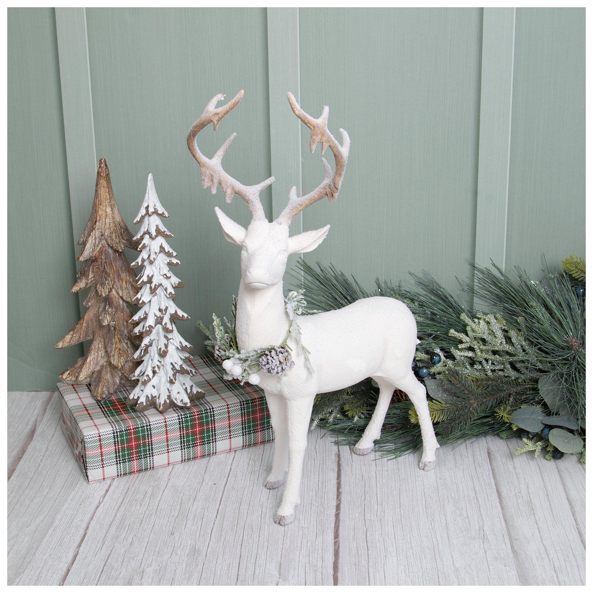 White Flocked Reindeer Figurine With Wreath | Hobby Lobby | 6431308