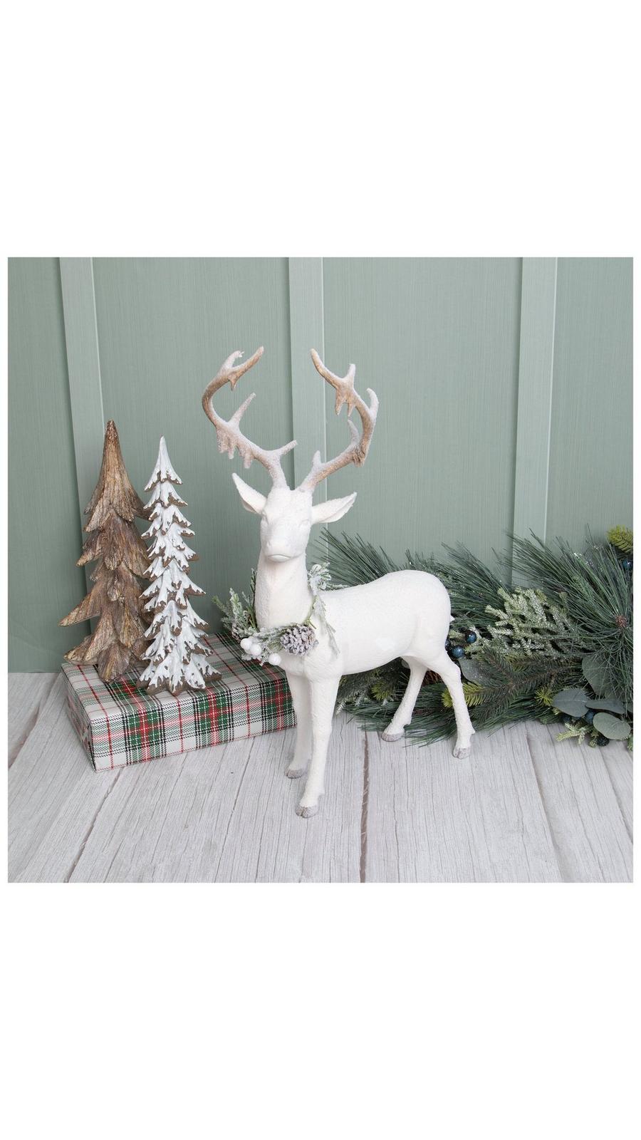 【美品✨】Rene ミンク　ファー　ティペット　リボン　ホワイト　白 White Flocked Reindeer Figurine With Wreath | Hobby Lobby | 6431308