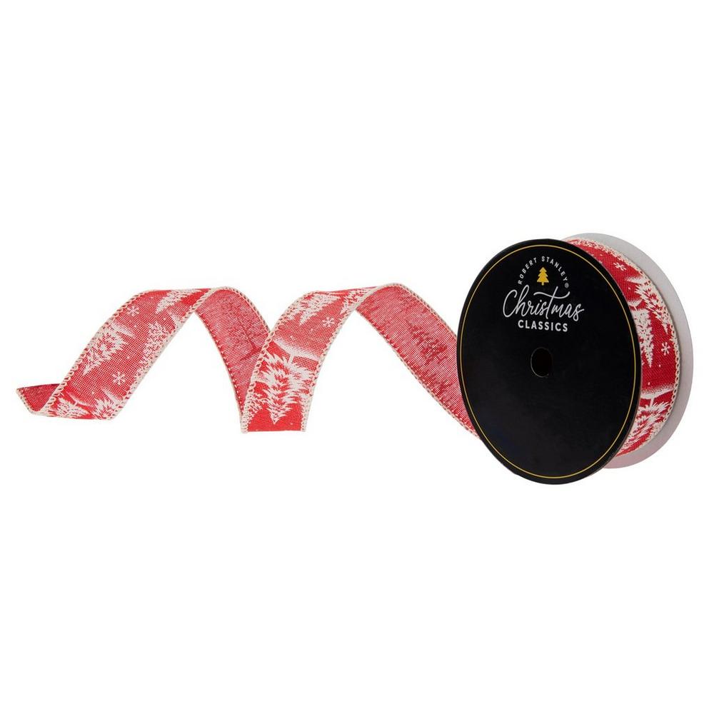 Red & Cream Holiday Trees Wired Edge Ribbon | Hobby Lobby | 6438048