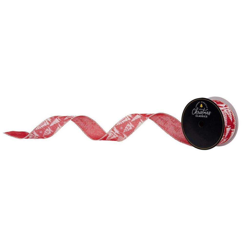 Red Snowy Trees Wired Edge Ribbon - 1.5