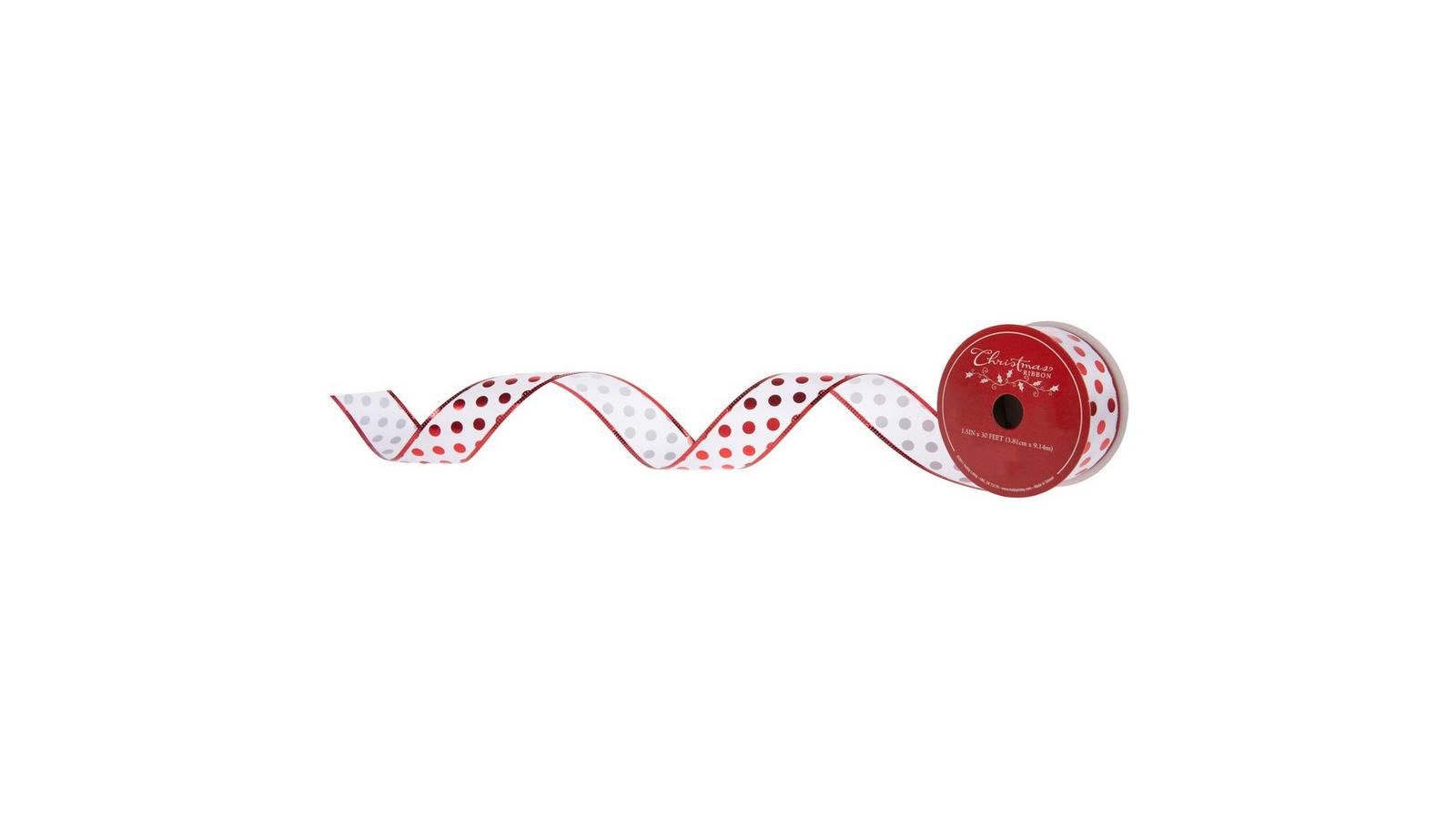 White & Red Polka Dot Satin Wired Edge Ribbon | Hobby Lobby | 6438162