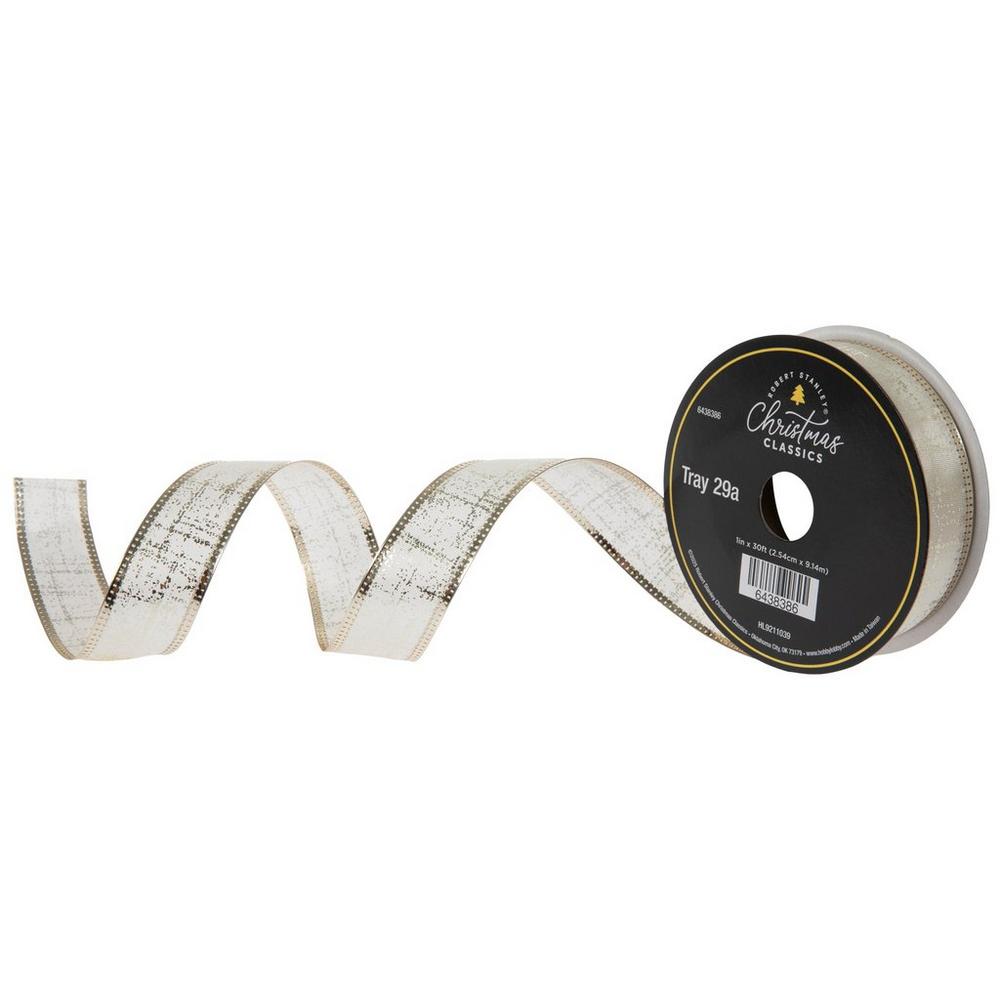 現行品　ERADIE Shoulder Ribbon Satin 美品 Cream & Gold Wired Edge Satin Ribbon | Hobby Lobby | 6438386