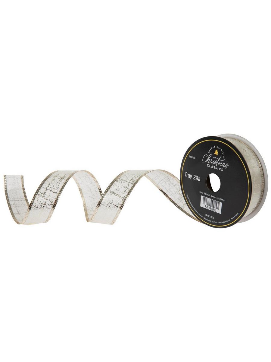 Cream & Gold Wired Edge Satin Ribbon | Hobby Lobby | 6438386