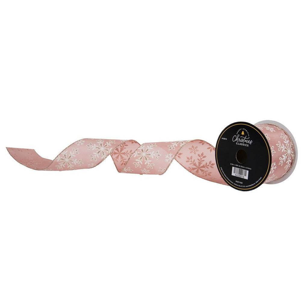 Rose Gold Glitter Snowflakes Wired Edge Ribbon | Hobby Lobby | 6438816