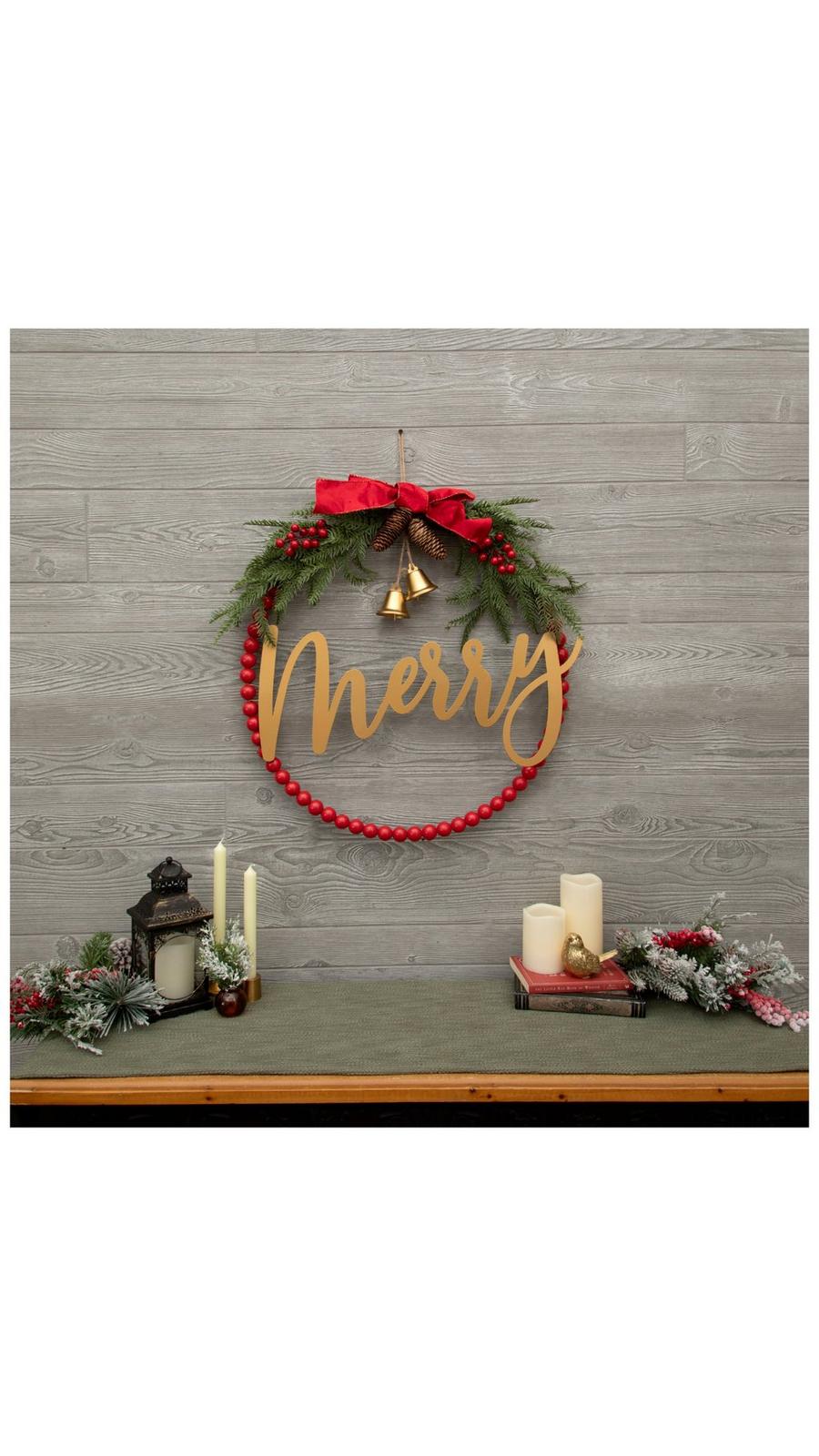Merry Beaded Wood Wreath | Hobby Lobby | 6442198