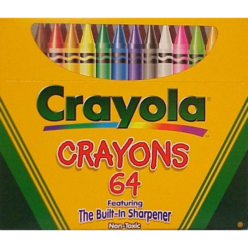 Crayola 64-count crayon box with built-in sharpener, sold new in the United States in 2026