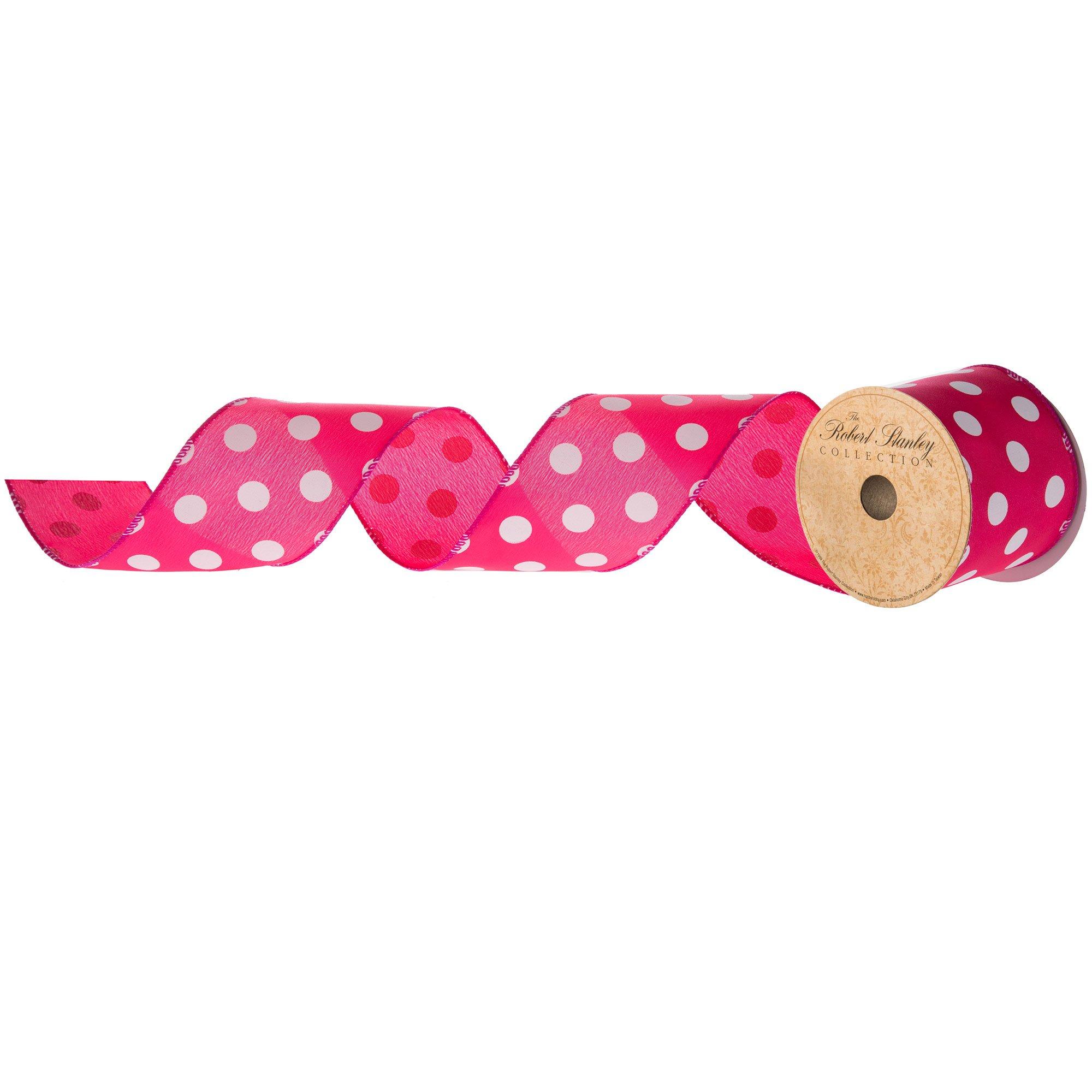 Satin Polka Dot Ribbon Wired Burgundy With Light Gold Dots ( W: 1 - 1/2 Inch