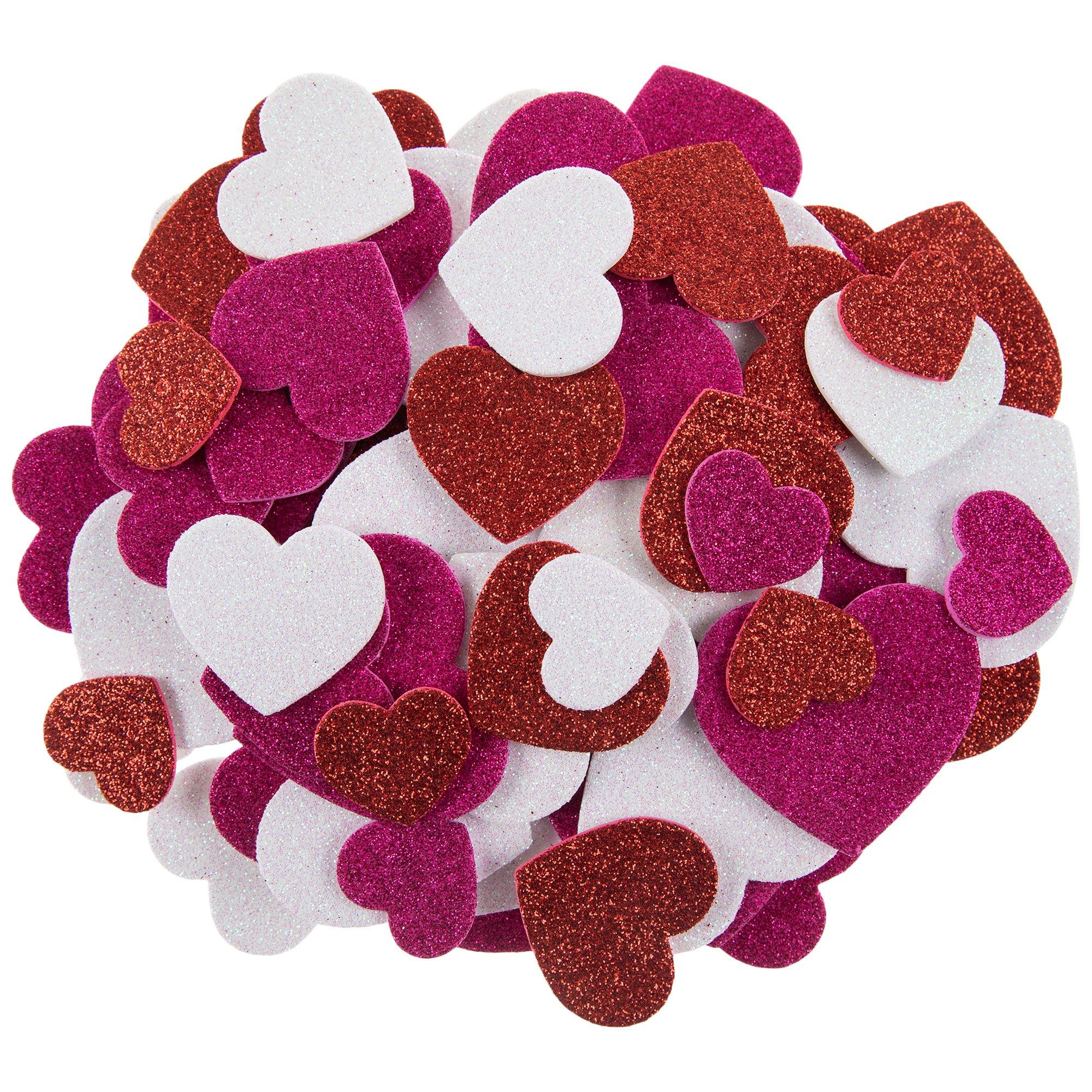  Glitter Foam Letter Stickers, Self Adhesive Sticky Heart Foam  Stickers for Kids DIY Craft,EVA Colorful Glitter Foam Hearts for Crafts