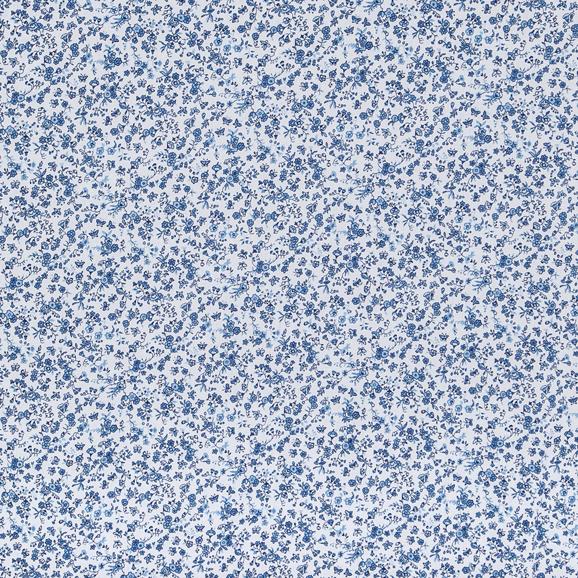 White & Blue Monotone Floral Cotton Calico Fabric | Hobby Lobby | 678227