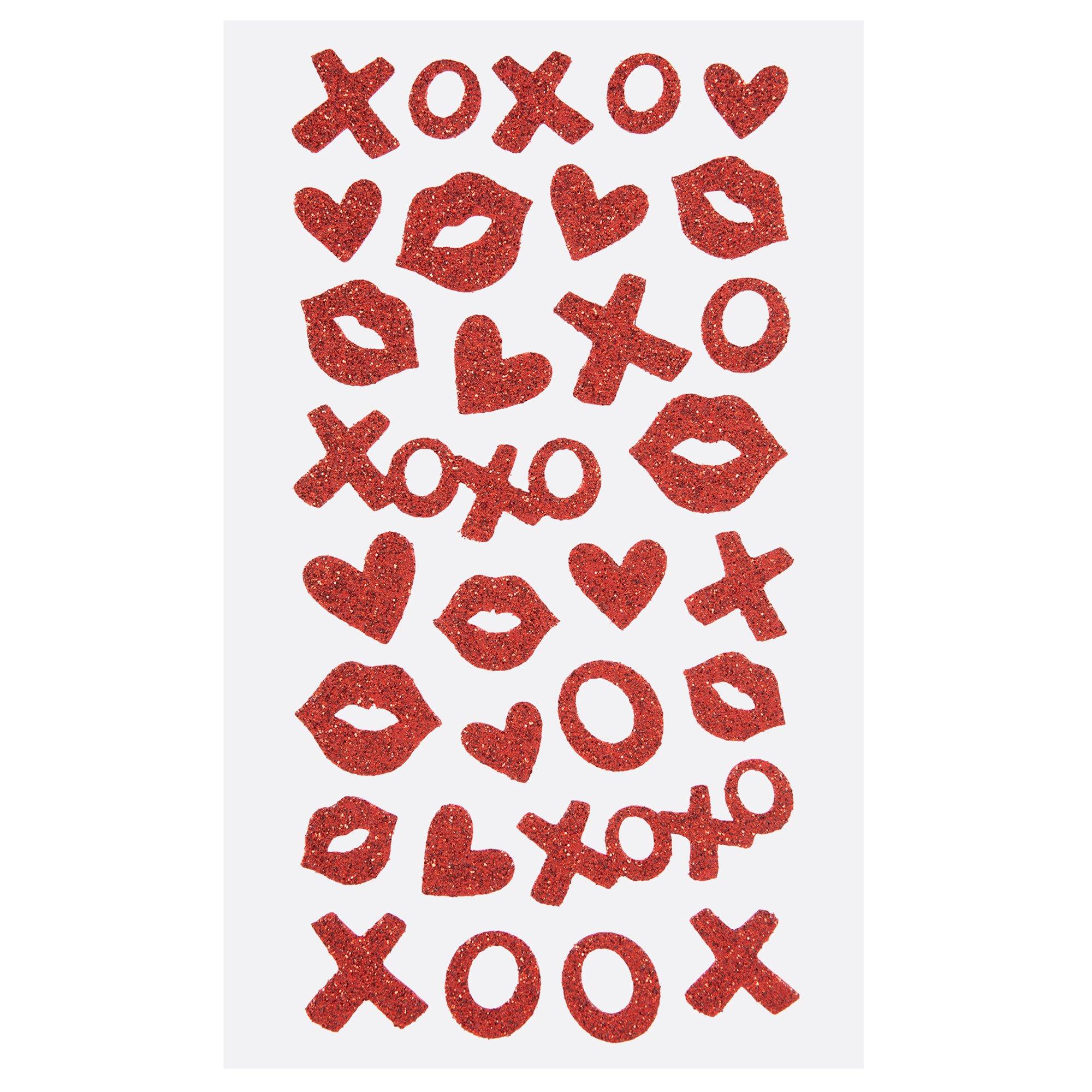 Red Hearts & Kisses Glitter Stickers Hobby Lobby 695866