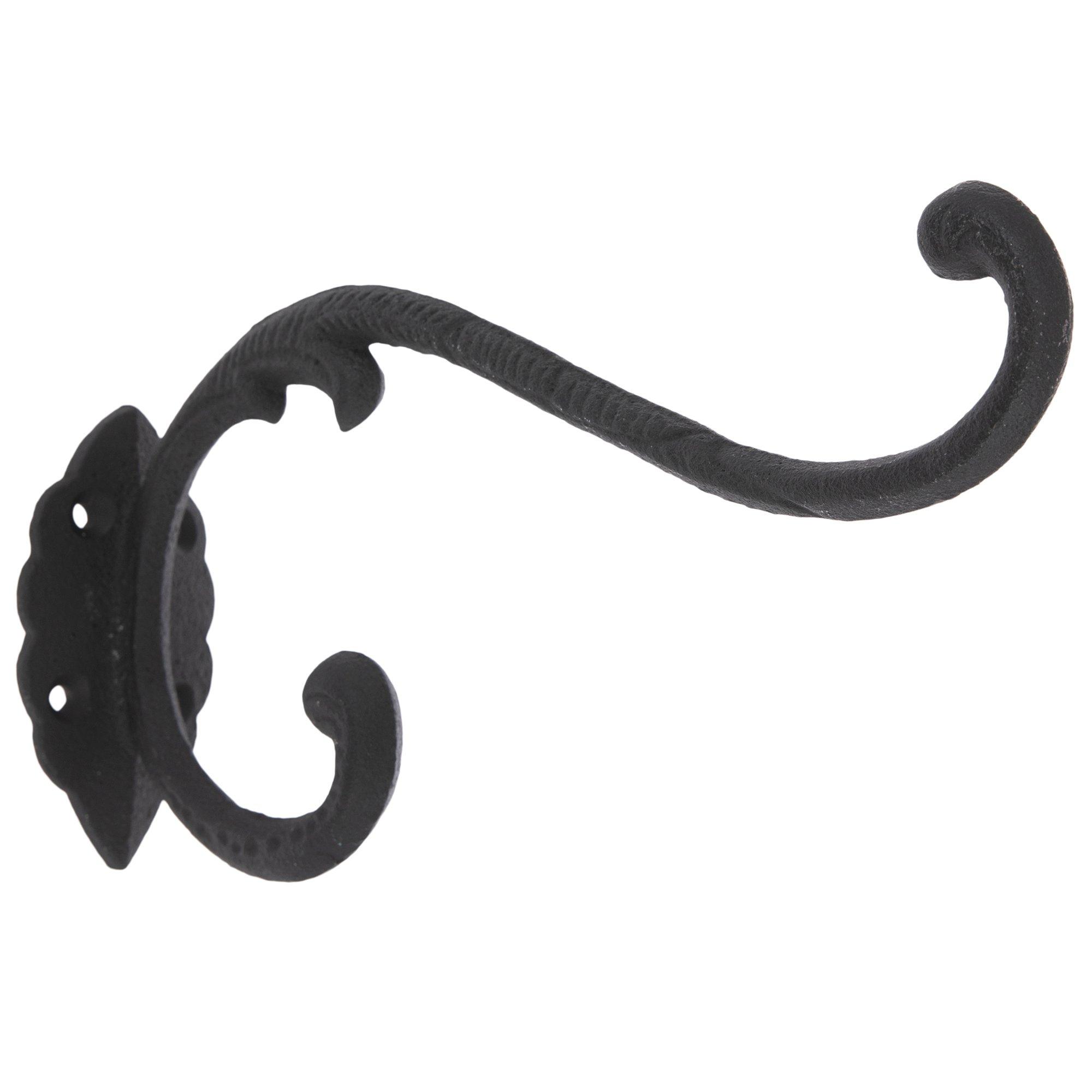 Pair Big Victorian Wall Hooks in Black Cast Iron Coat Hangers