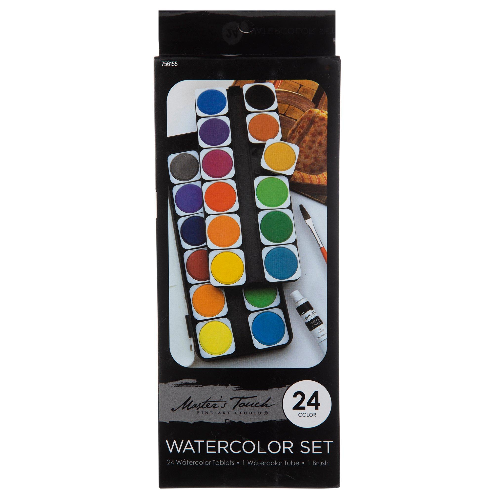 Watercolor Paint Set with 12 Pcs Watercolor Pencils,24 Watercolor Cake,4 Paint Brushes,Palette Portable Professional Art Set Supplies Painting Art