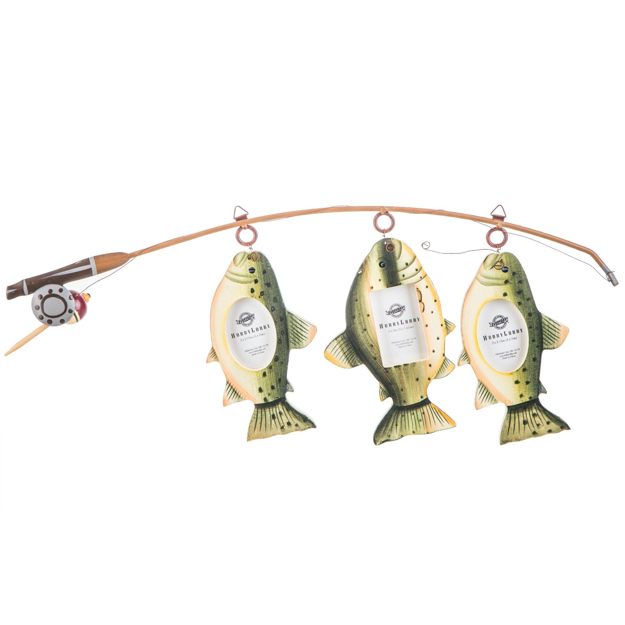 HOBBY LOBBY WALL Cabin Decor. Fishing Pole With 3 Fish Picture Frames.  $18.00 - PicClick