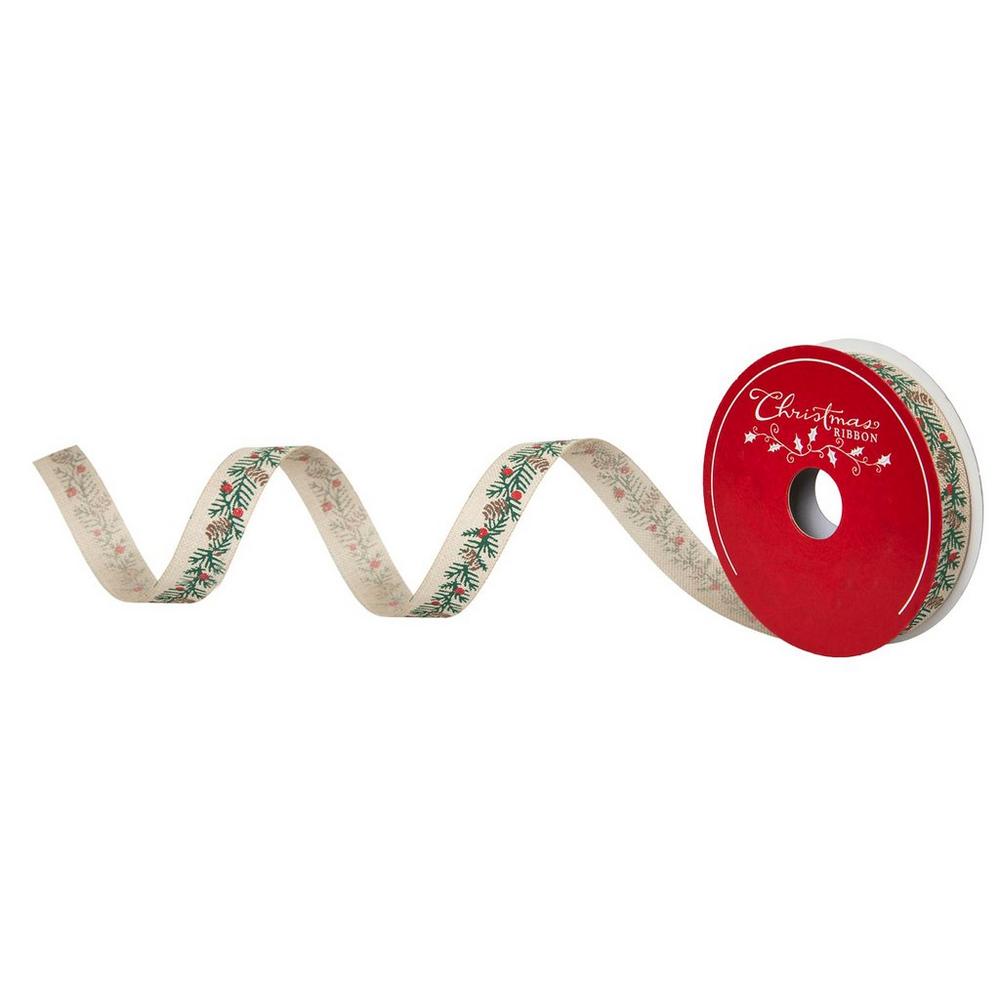Pinecone Branch Woven Ribbon - 5/8