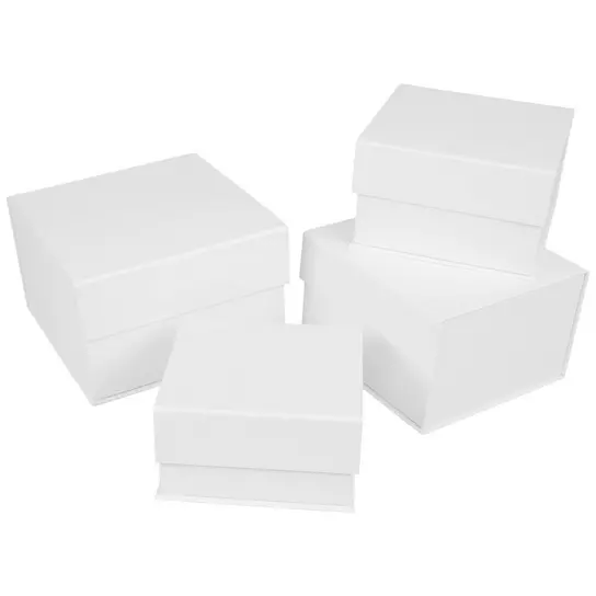 Square Paper Nesting Gift Boxes with Lids, 4 Assorted Sizes (White