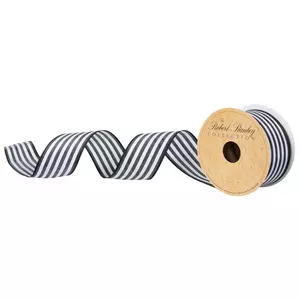 Wired Ribbon, 1 1/2, White, Black and White Mini Check Border ~ TEN YARD  ROLL ~ Samuel White Gingham Edge ~ Wire Edged Ribbon