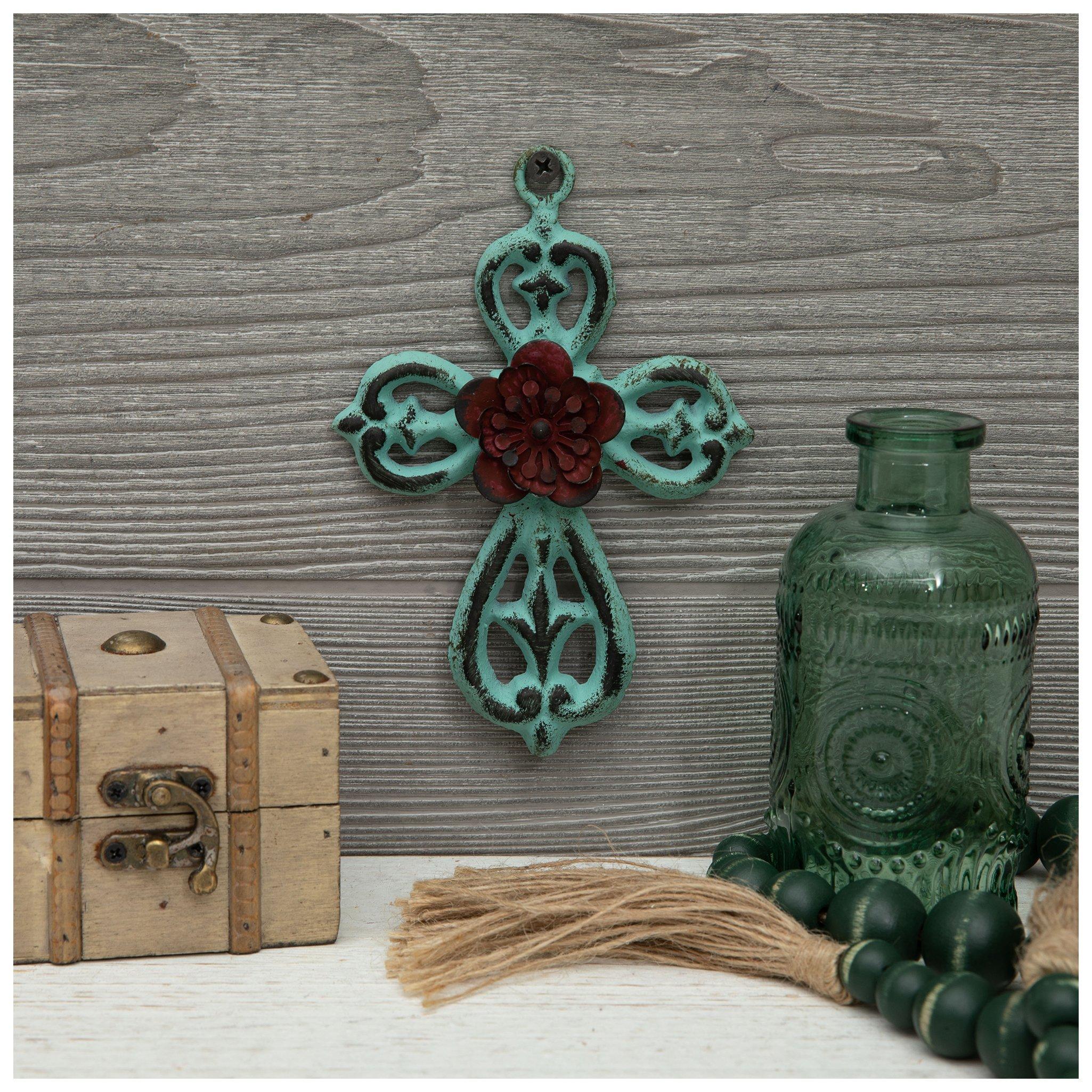 Turquoise & Red Flower Metal Wall Cross | Hobby Lobby | 897223