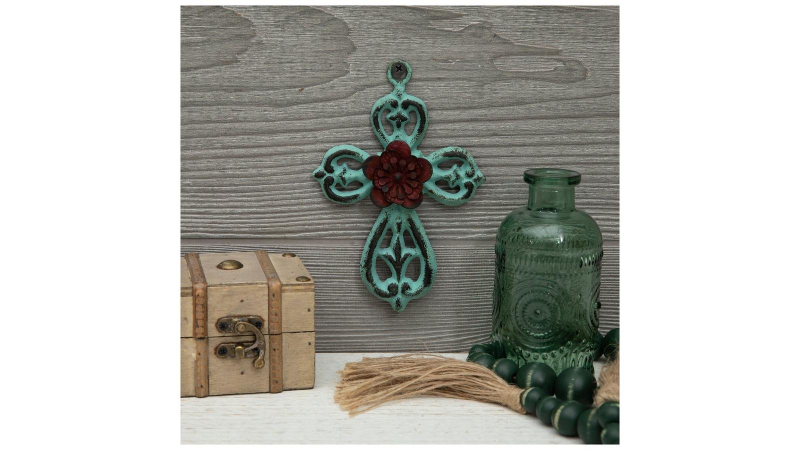 Turquoise & Red Flower Metal Wall Cross | Hobby Lobby | 897223