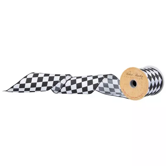 Black & White Harlequin Wired Edge Ribbon - 3 Black & White Harlequin Wired Edge Ribbon - 3