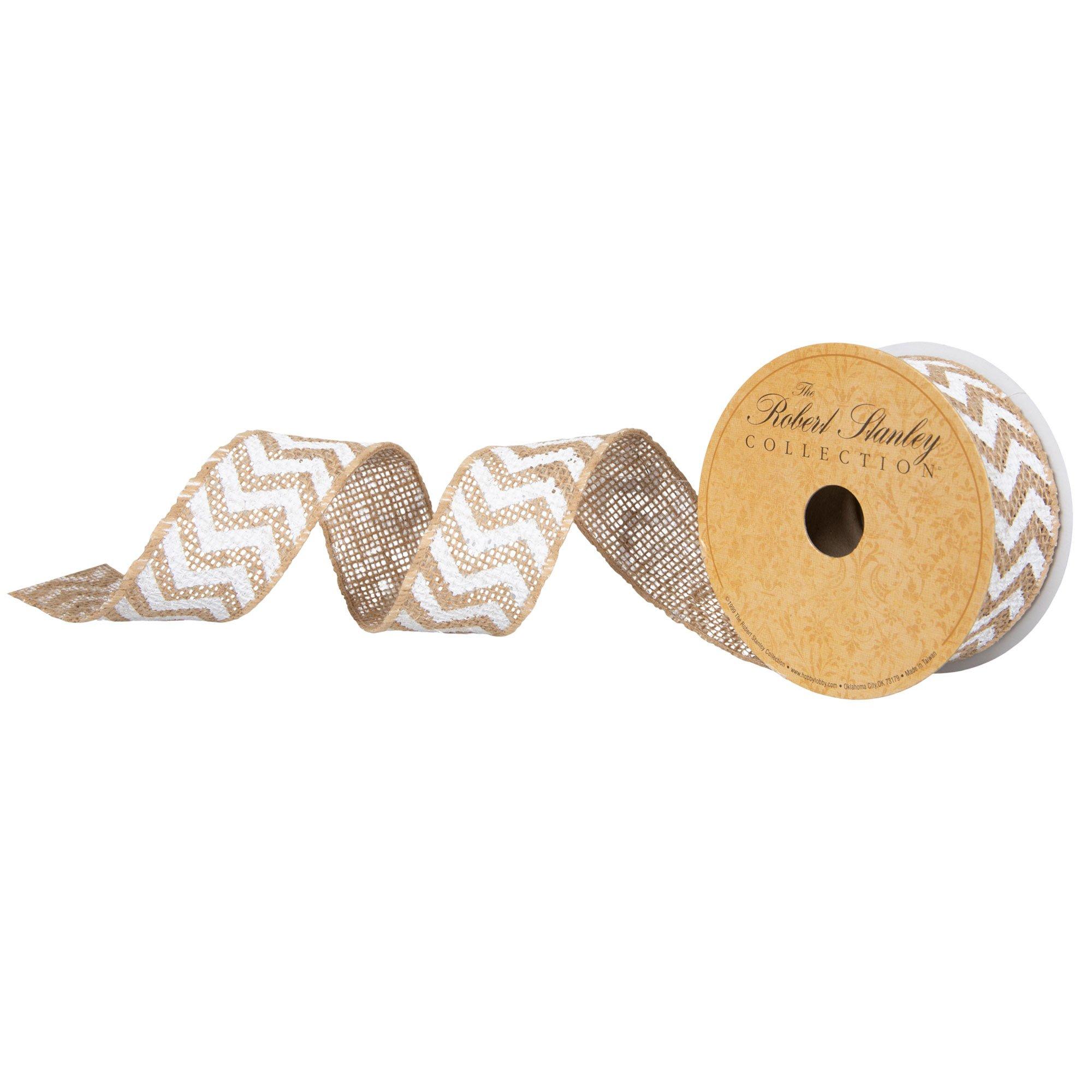 Chevron Burlap Wired Edge Ribbon - 1 1/2