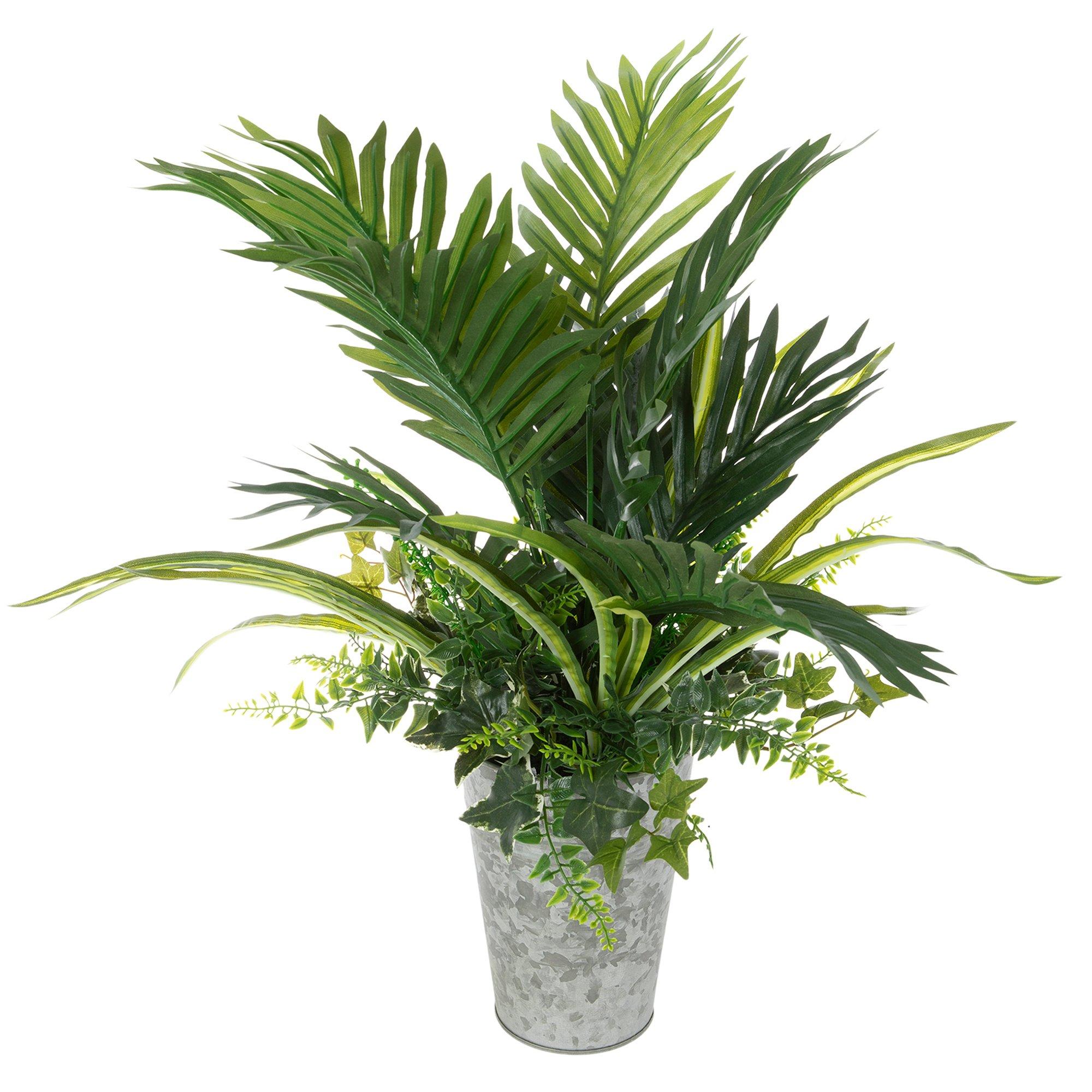 Palm Leaves In Galvanized Pot view 1