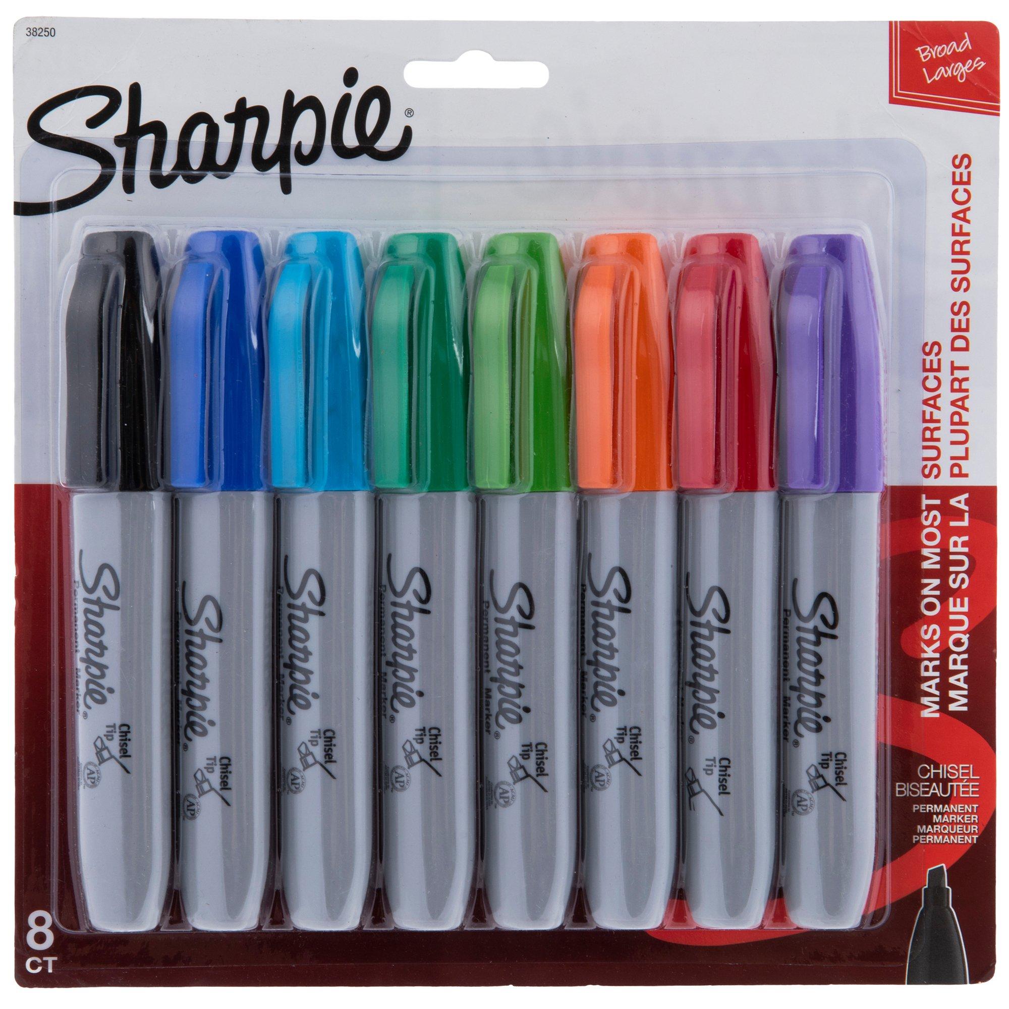 Sharpie Water Resistant Permanent Marker, Chisel Tip, Assorted Colors, Set  of 8