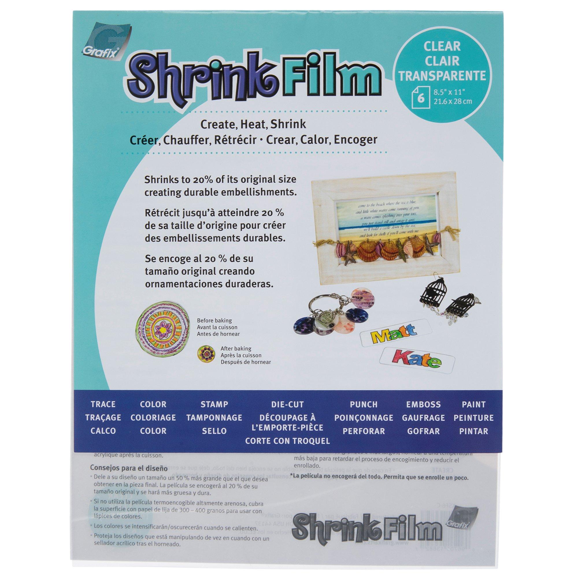 Grafix Shrink Film, Transparent Plastic,Color,Cut and Shrink It to create  jewelry,embellishments,tags & ornaments. Shrink plastic is for kids of all