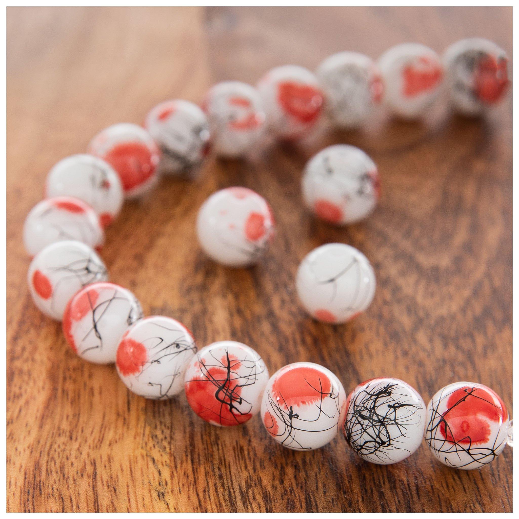Red Flower Blossom Coated Glass Bead Strand view 1