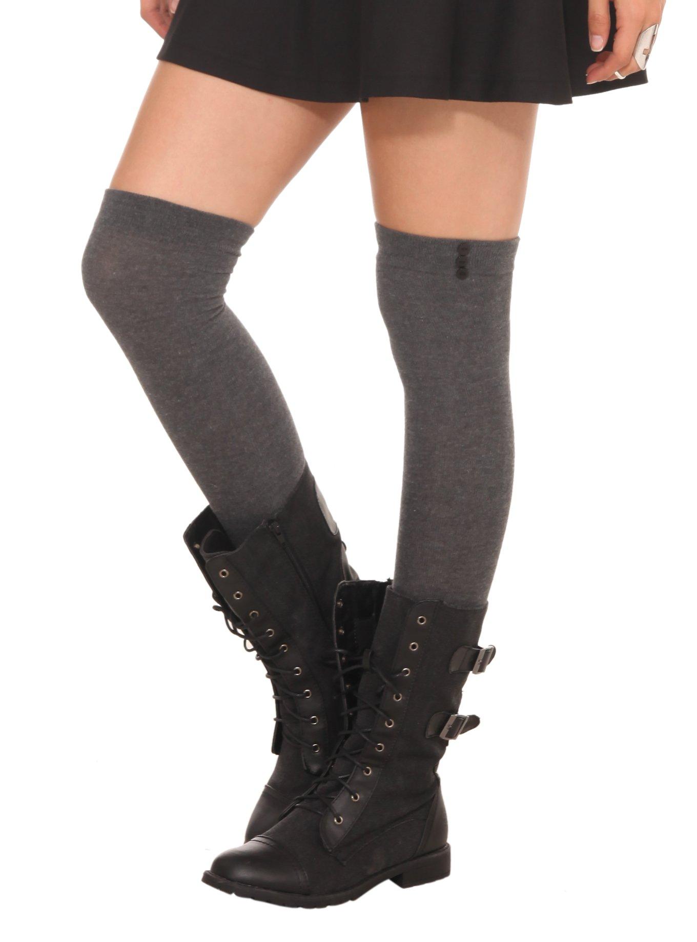 LOVEsick Grey Over-The-Knee Socks, , hi-res