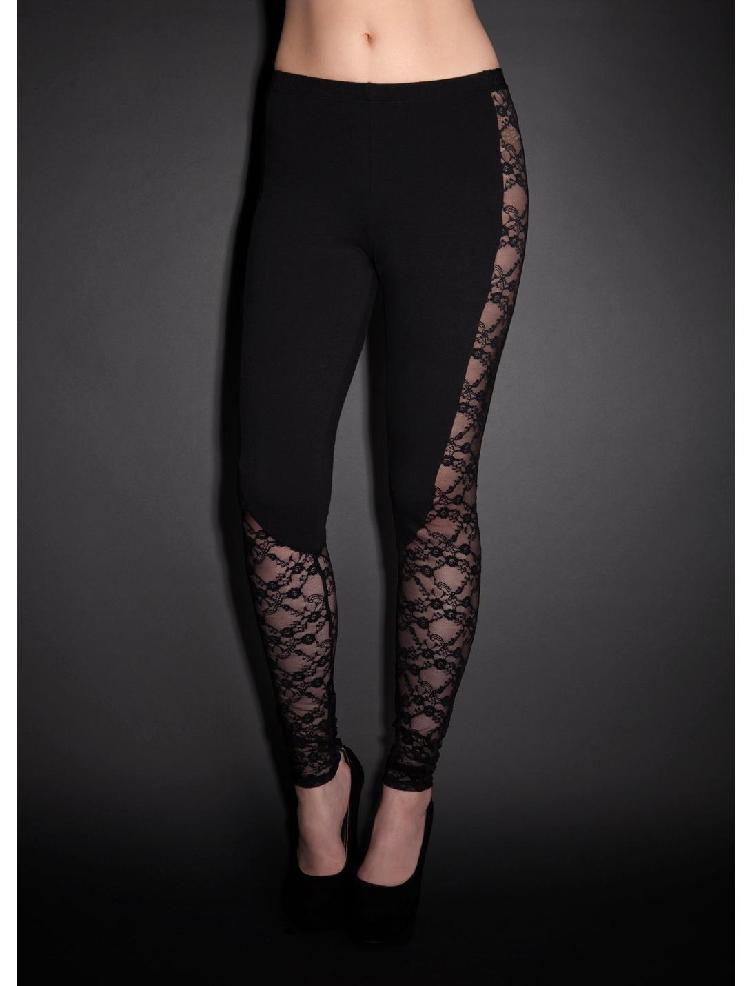 See You Monday Lace Inset Leggings, BLACK, hi-res
