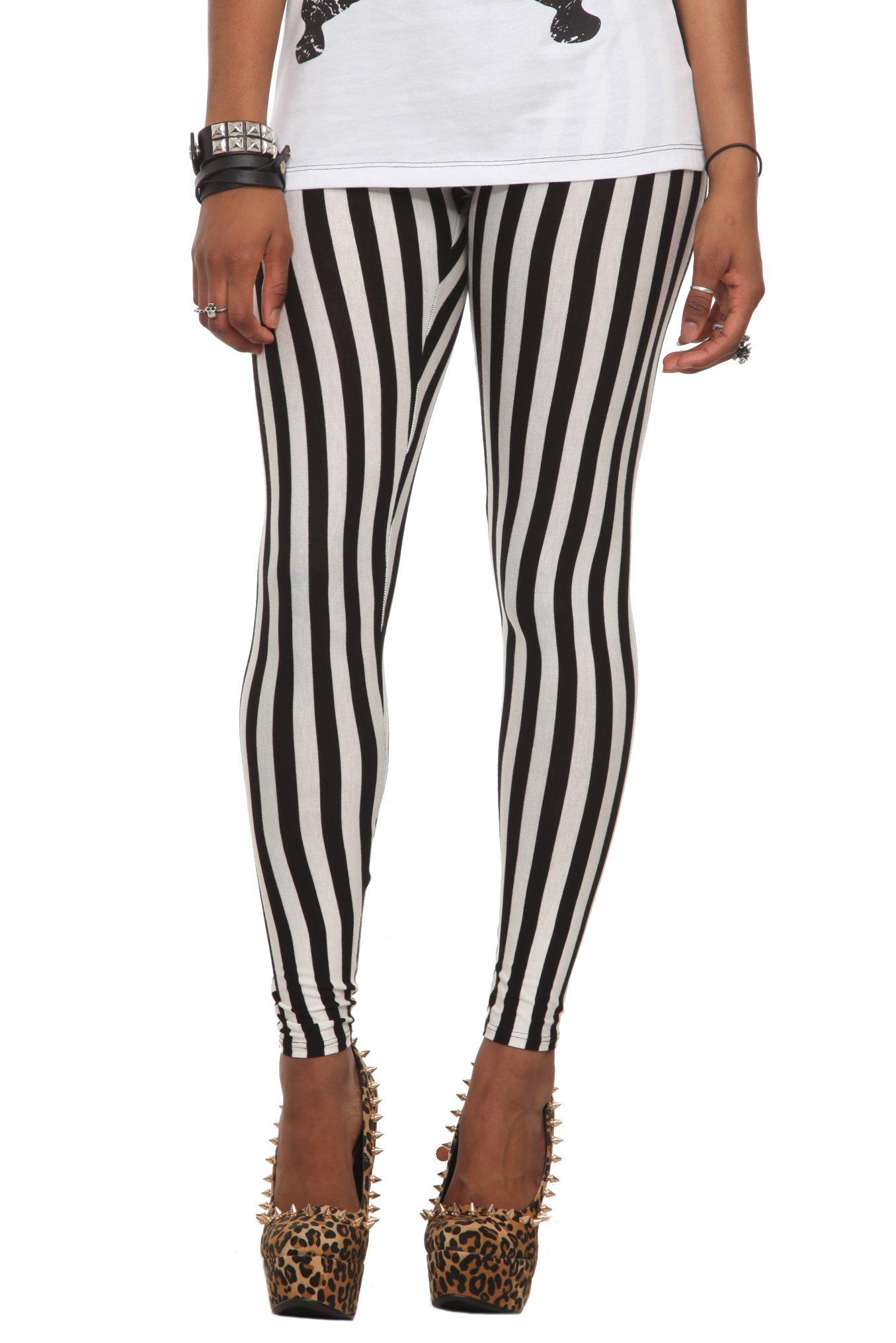 Black & White Stripe Leggings, BLACK, hi-res