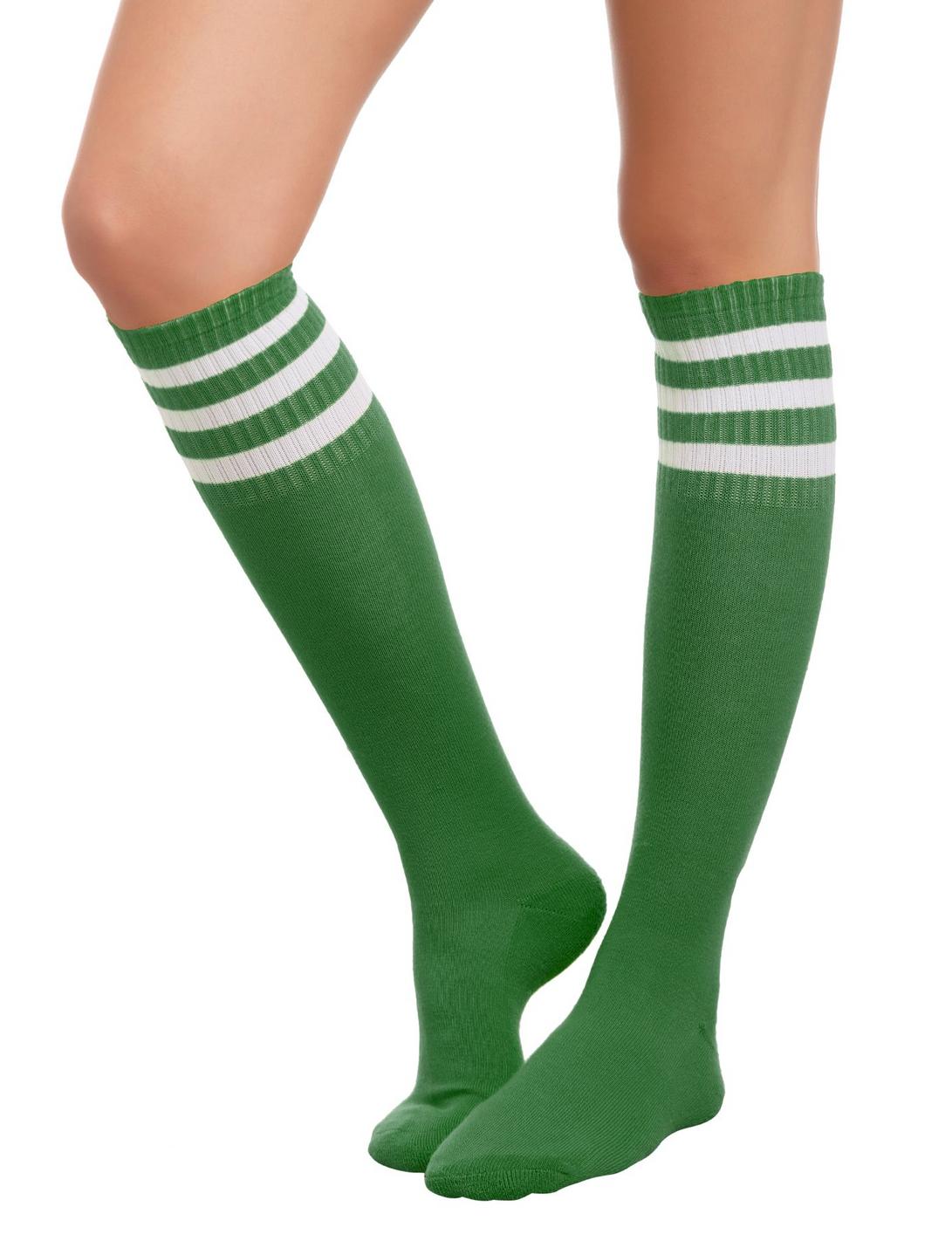 Green And White Knee-High Crew Socks, , hi-res