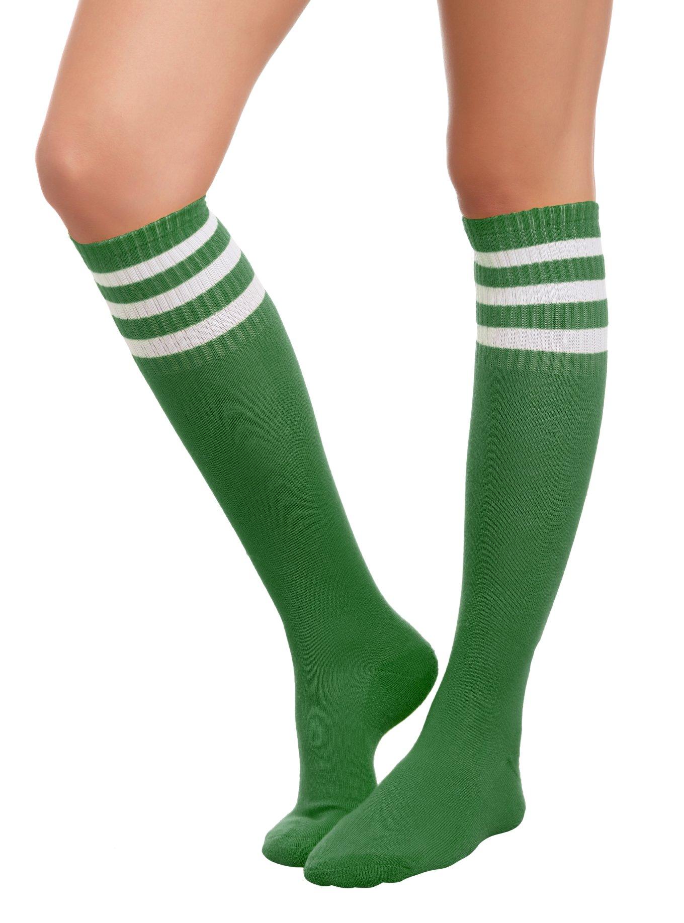 Green And White Knee-High Crew Socks, , hi-res