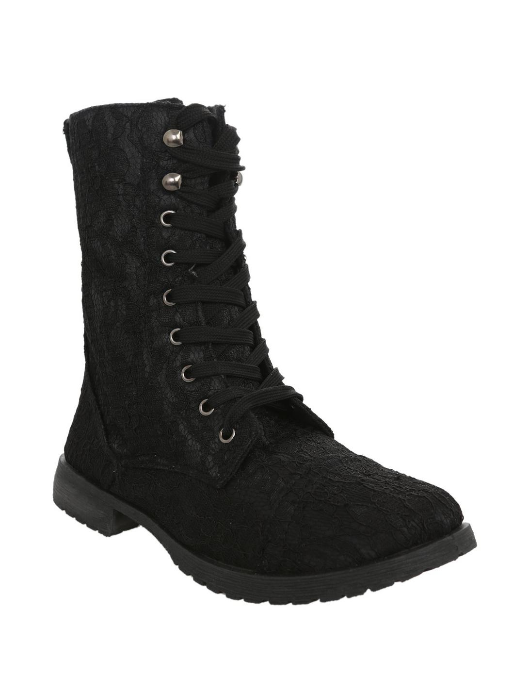 Black Lace Combat Boots, BLACK, hi-res