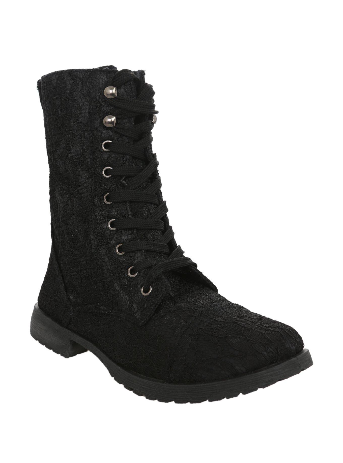 Black Lace Combat Boots, BLACK, hi-res