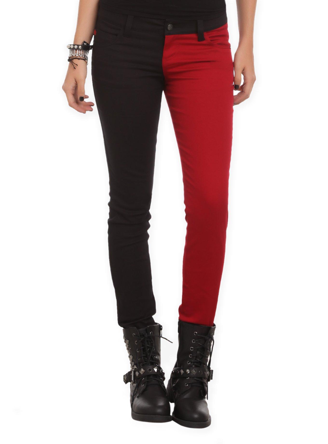 Tripp Red & Black Split Leg Skinny Jeans Plus Size