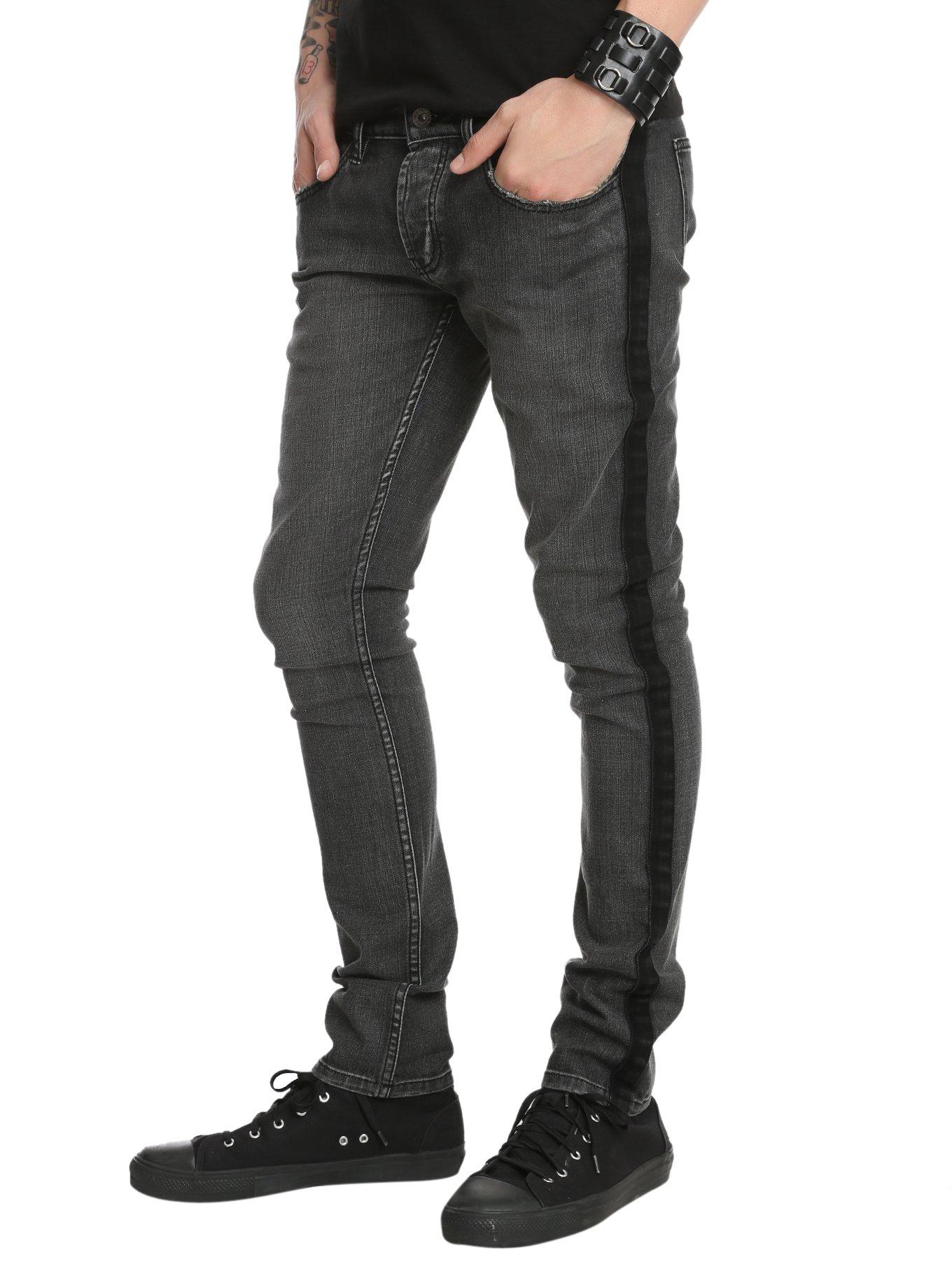 RUDE Grey Wash Tuxedo Stripe Skinny Jeans, BLACK, hi-res