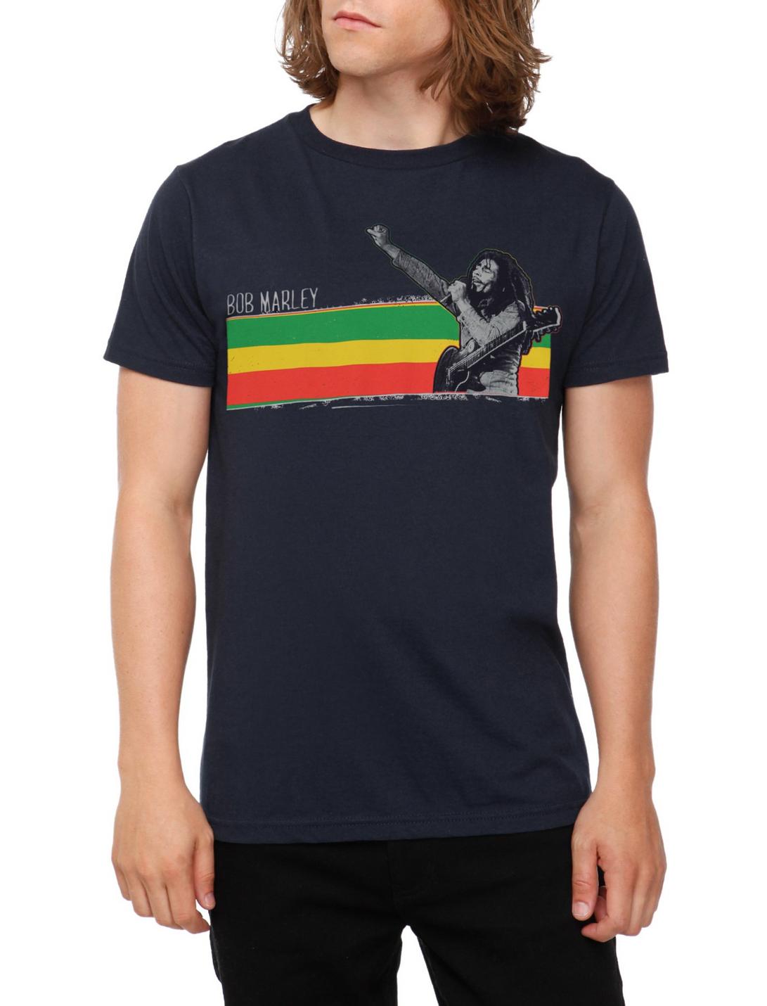 Bob Marley Reggae Stripe T-Shirt, BLACK, hi-res