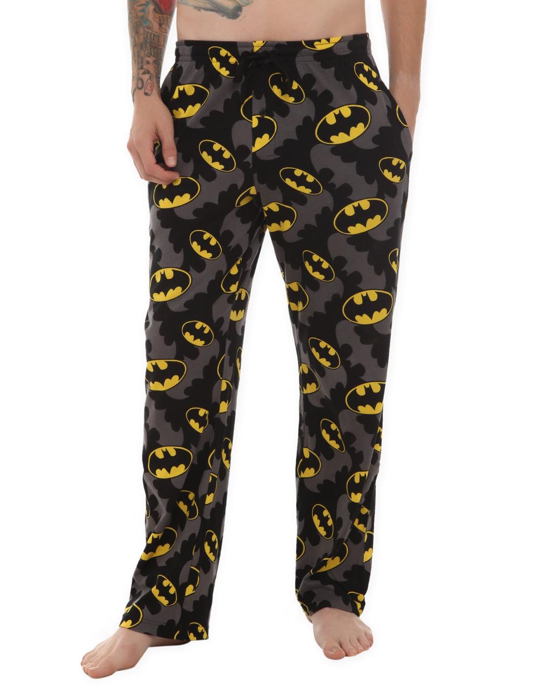 DC Comics Batman Allover Logos Men's Pajama Pants, BLACK, hi-res