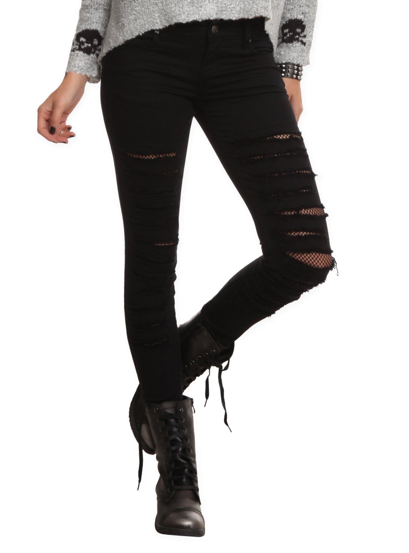 Royal Bones By Tripp Black Fishnet Skinny Jeans