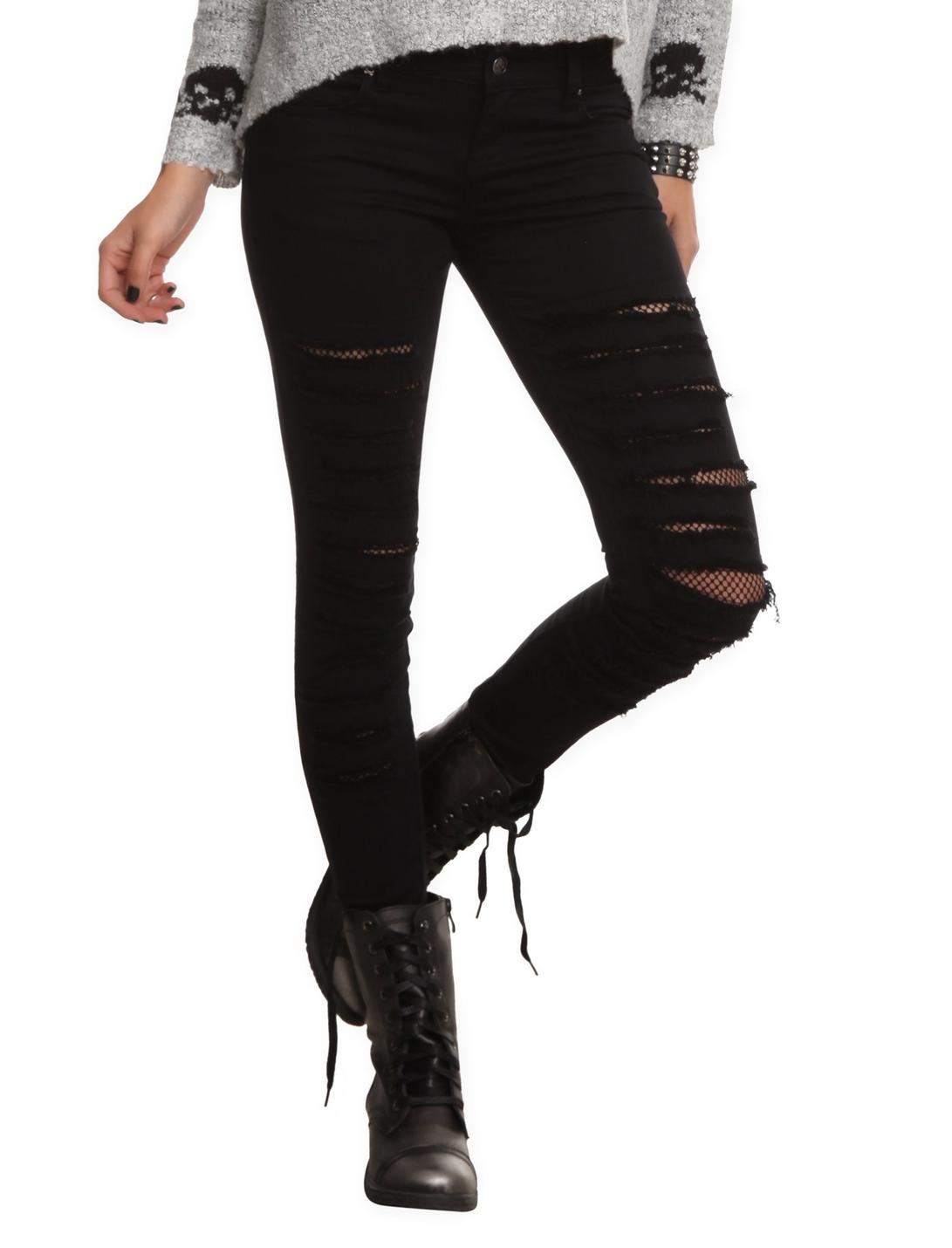 Royal Bones By Tripp Black Fishnet Skinny Jeans, BLACK, hi-res